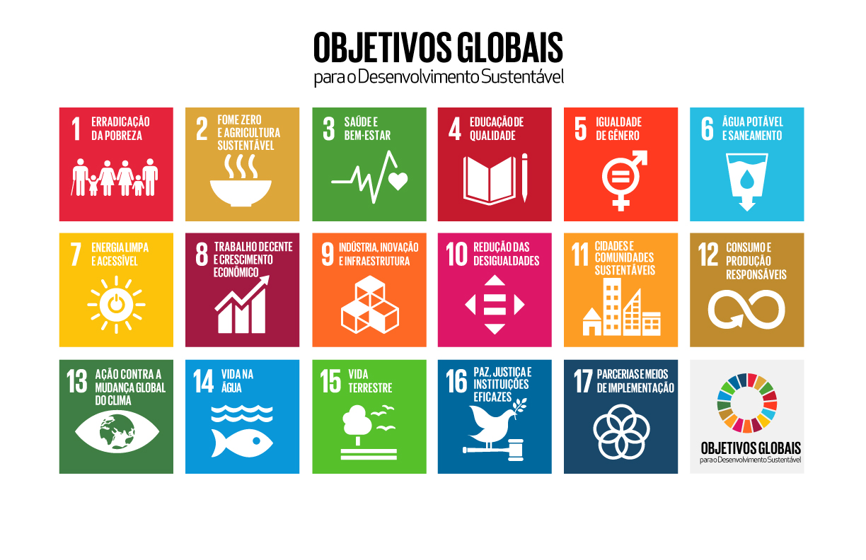 Grid dos 17 Objetivos de Desenvolvimento Sustentável (ODS)